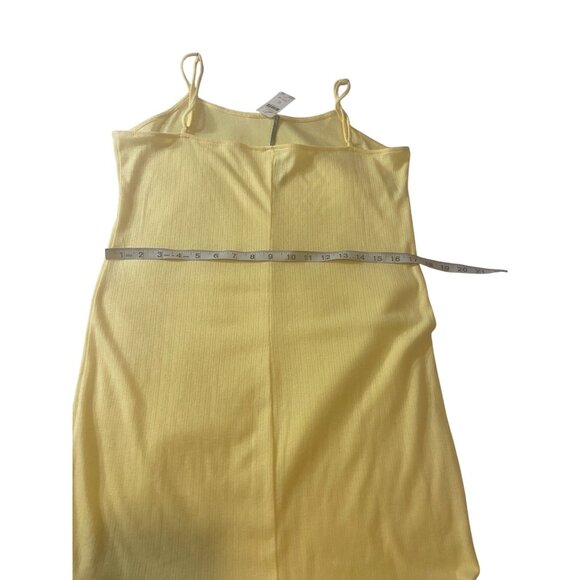 Anthropologie XL Yellow Ribbed Knit Maxi Dress Adjustable Straps & Back Slit - Picture 8 of 13